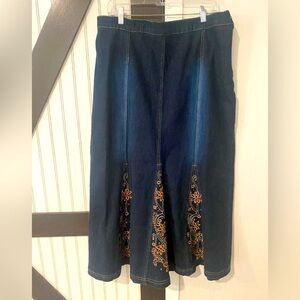 Vintage Molato Heavy Denim Quality Embroidery Modest Skirt Zip Size Large